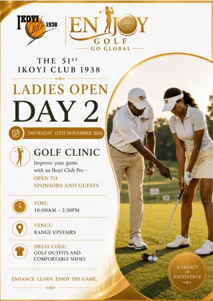 Golf Clinic — Thursday 12 November 2026, 10:00 AM to 2:30 PM at Range Upstairs. Open to sponsors and guests.